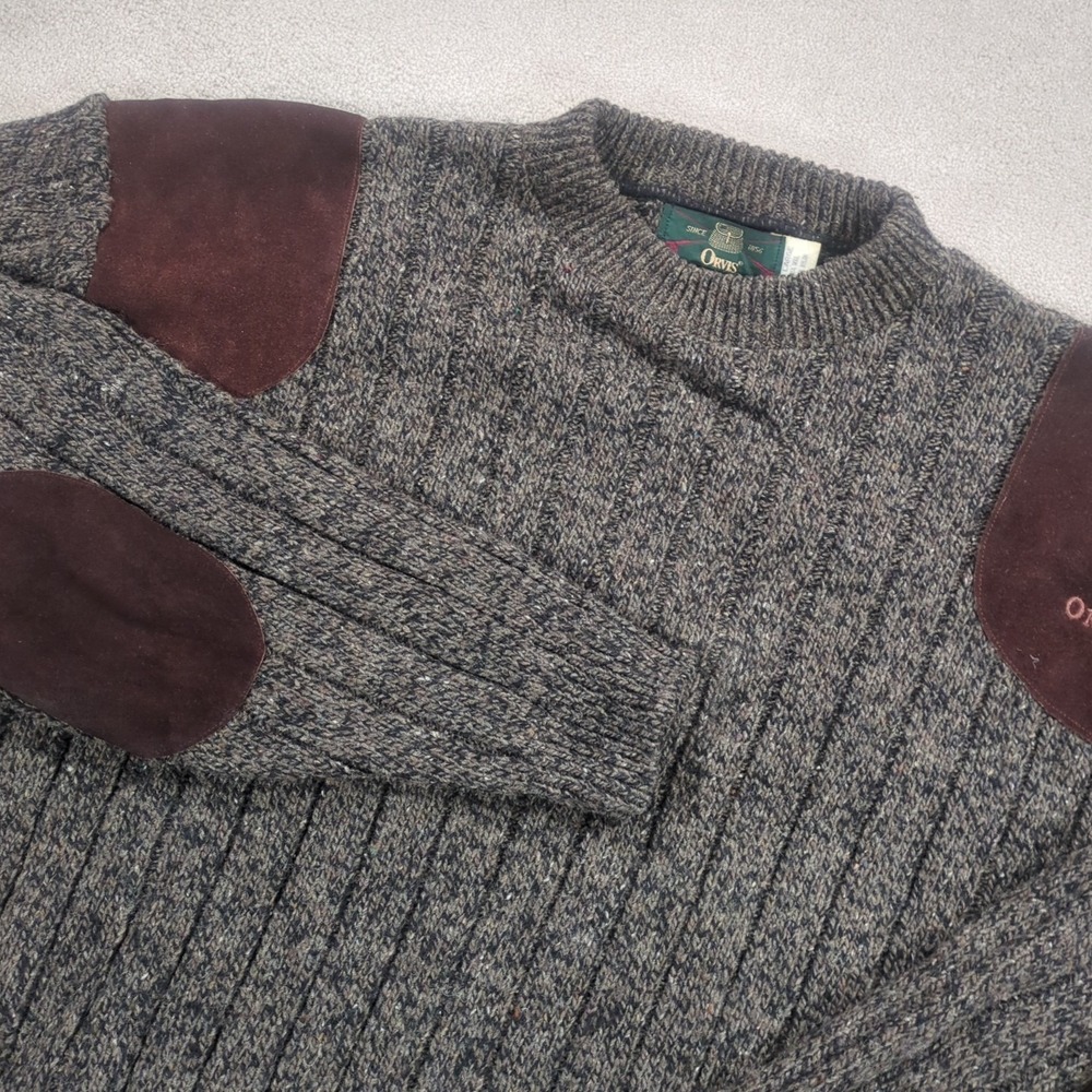 ORVIS Sweater Commando Pullover Suede Elbow Shoulder Patches Mens XL Wool VTG